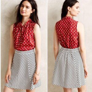 Anthropologie Tabitha Size 2  Red Gatto Cat Dress with Striped A-Line Skirt